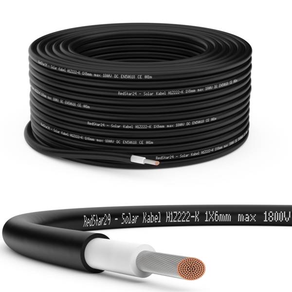 Solarkabel 6mm² TÜV Geprüft Solarleitung PV Kabel für Photovoltaik Anlagen Kupfer Schwarz 10m