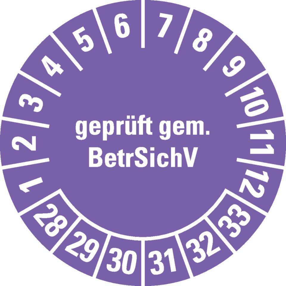 Prüfplakette BetrSichV, 28-33, violett, Dokumentenfolie, selbstklebend, Ø 30mm, 18/Bogen-0