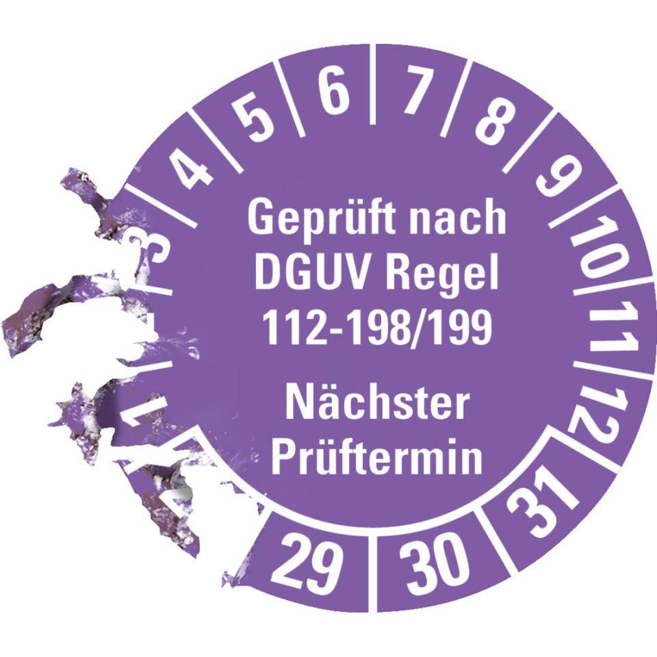Prüfplakette Geprüft nach DGUV 112-198/199 28-31, violett, Ø 30mm, 18/Bogen-2