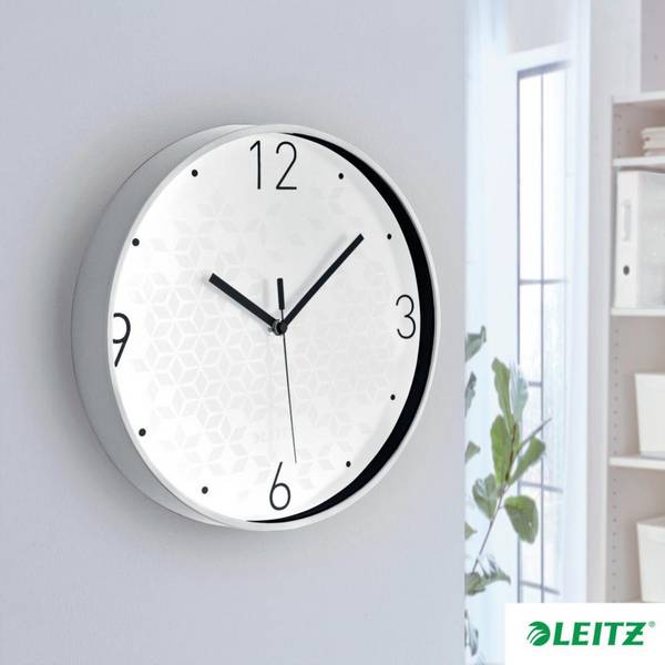 LEITZ WOW Wanduhr, leises Quarzlaufwerk, weiß, Kunststoff, Ø 290mm, 550g