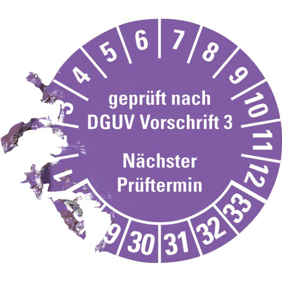 Prüfplakette Geprüft nach DGUV Vorschrift 3 Nächster Prüftermin 28-33, violett, Dokumentenfolie, Ø25mm, 500/Rolle-1
