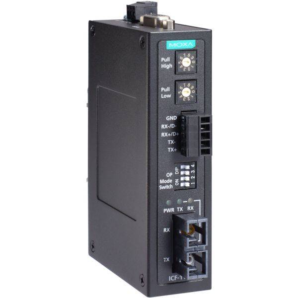 Industrieller RS-232/422/485 auf Singlemode-Glasfaser-Konverter, ST-Stecker, -40 bis 85°C Betriebs