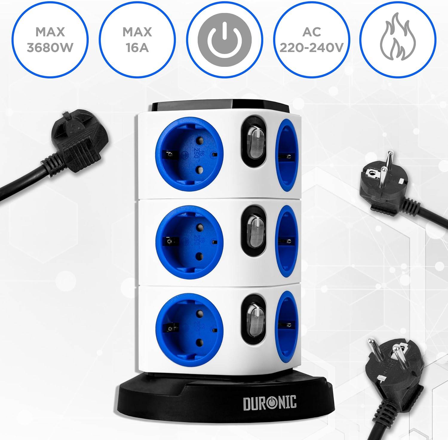 Duronic ET12L Steckdosenleiste | Steckdosenwürfel mit 3x USB A, Nachtlich | 12-Fach Steckdose-6