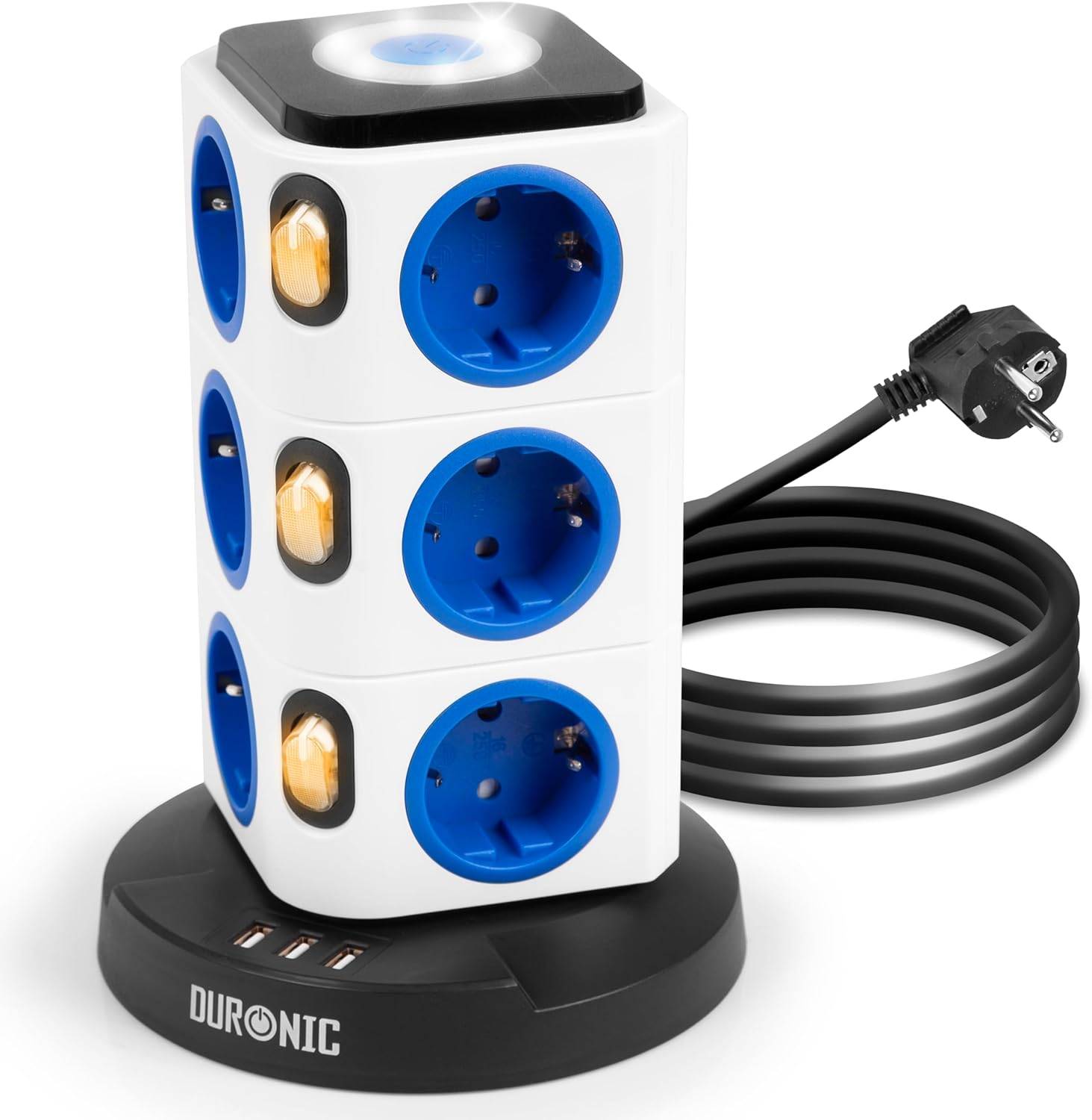 Duronic ET12L Steckdosenleiste | Steckdosenwürfel mit 3x USB A, Nachtlich | 12-Fach Steckdose-0