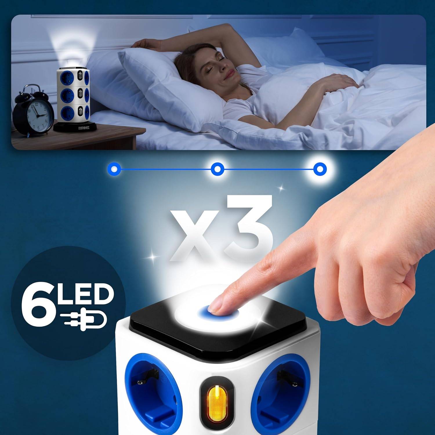 Duronic ET12L Steckdosenleiste | Steckdosenwürfel mit 3x USB A, Nachtlich | 12-Fach Steckdose-2