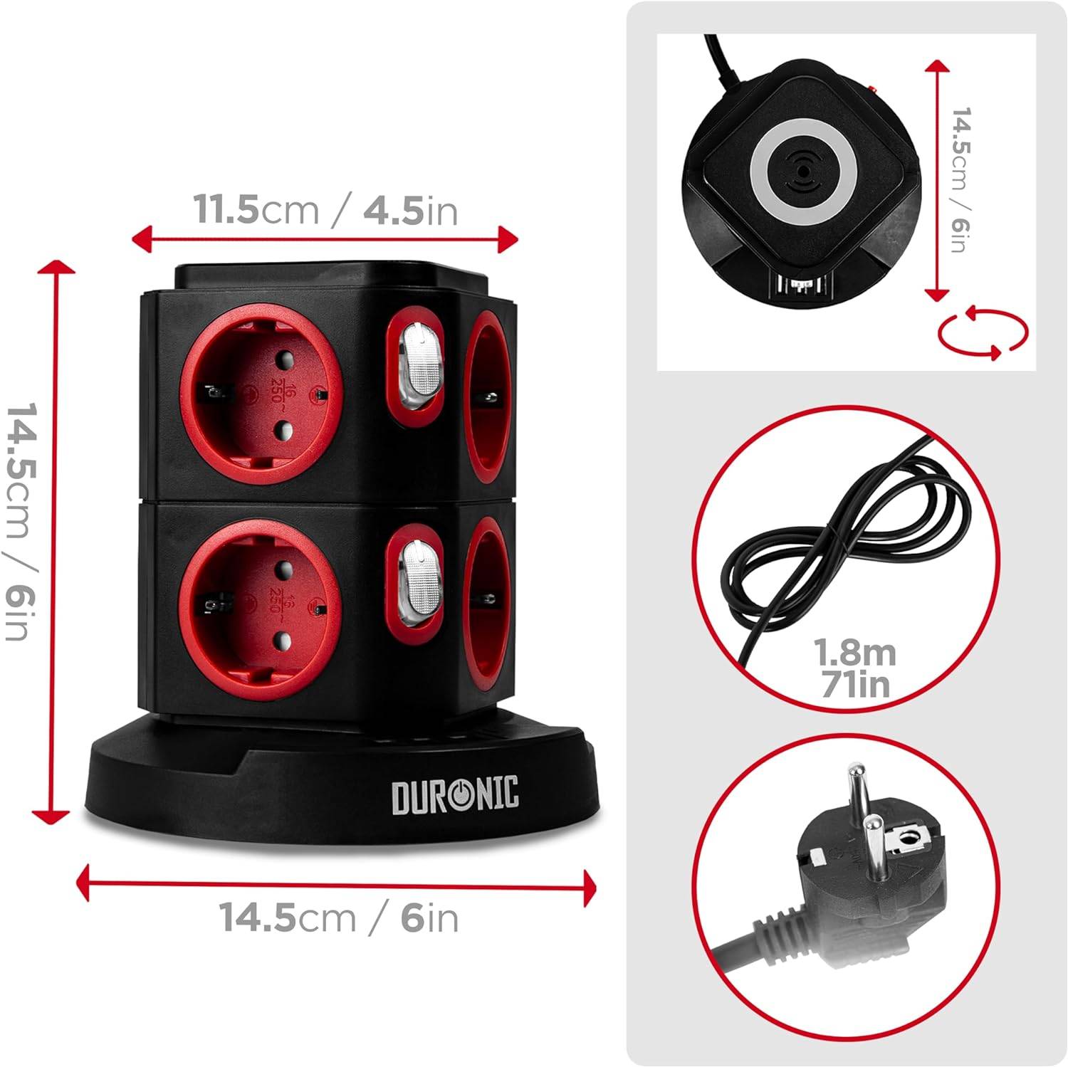 Duronic ET8W Steckdosenleiste | Steckdosenwürfel mit 3x USB A, Wireless Charge | 8-Fach Steckdose-1