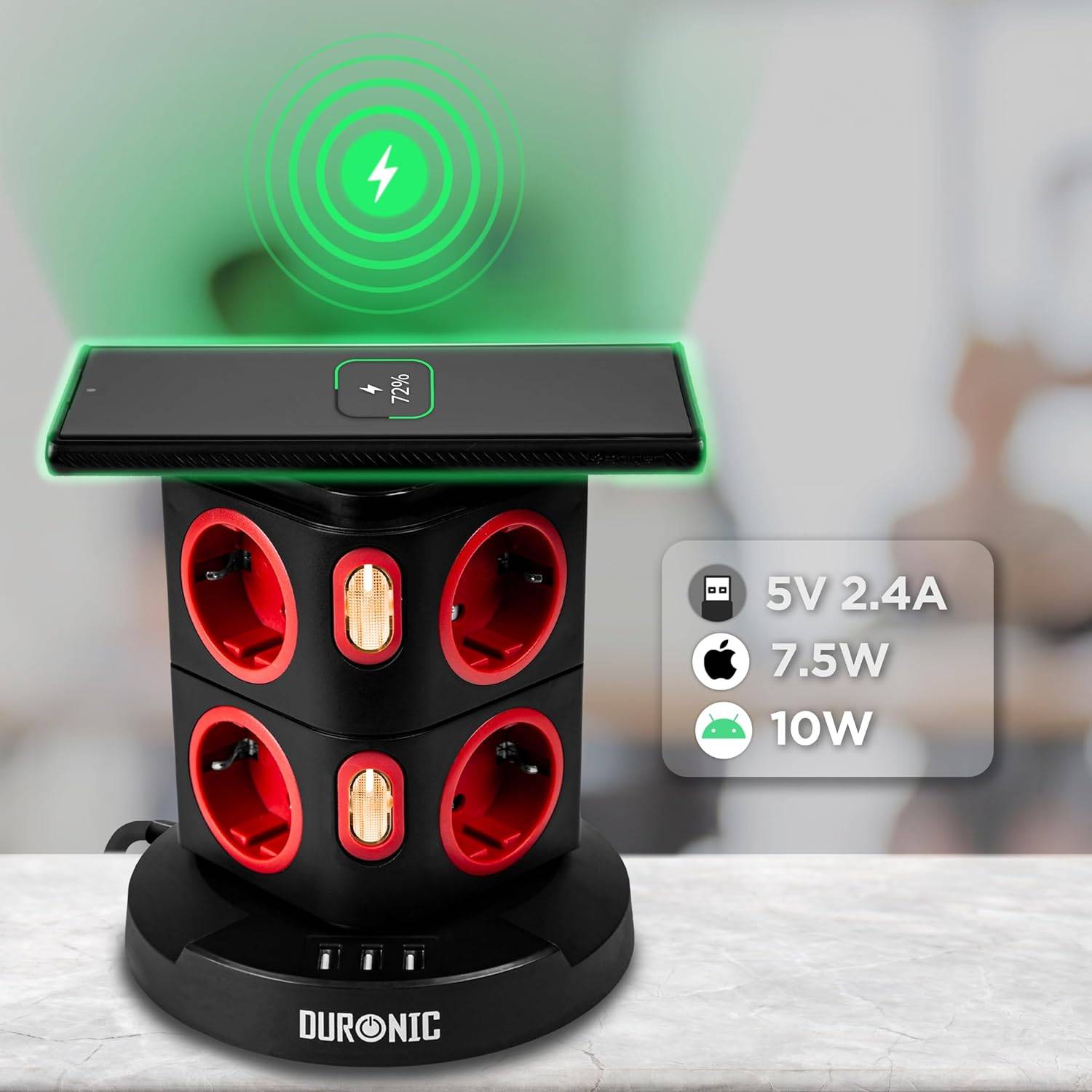 Duronic ET8W Steckdosenleiste | Steckdosenwürfel mit 3x USB A, Wireless Charge | 8-Fach Steckdose-2
