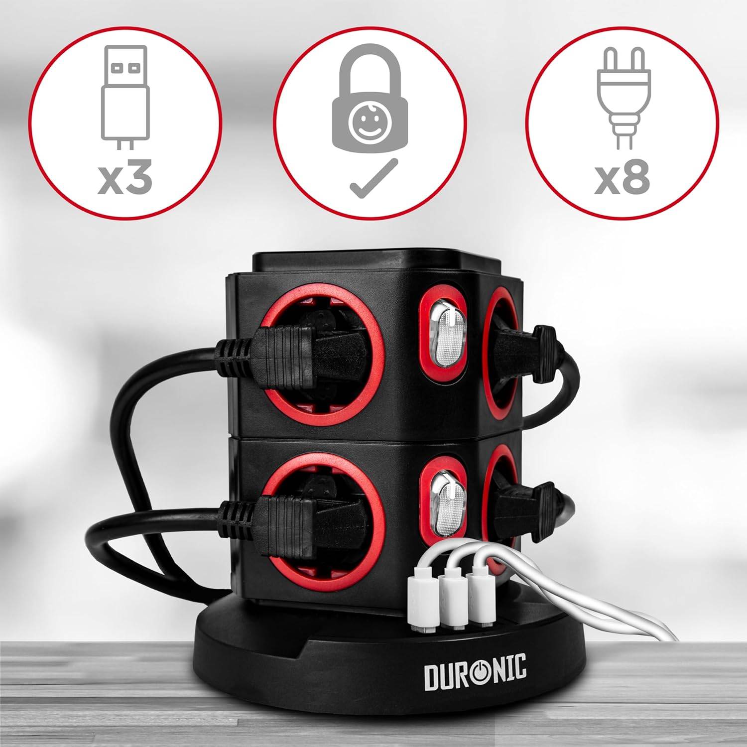 Duronic ET8W Steckdosenleiste | Steckdosenwürfel mit 3x USB A, Wireless Charge | 8-Fach Steckdose-3