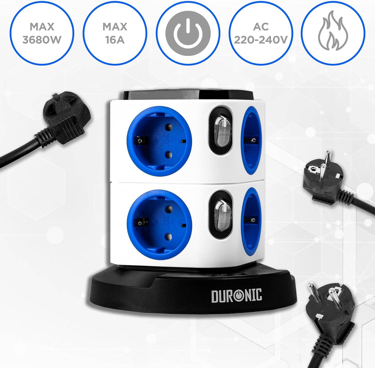 Duronic ET8L Steckdosenleiste | Steckdosenwürfel mit 3x USB A, Nachtlich | 8-Fach Steckdose-6