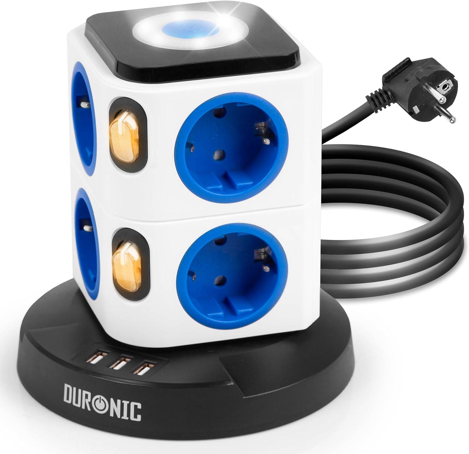 Duronic ET8L Steckdosenleiste | Steckdosenwürfel mit 3x USB A, Nachtlich | 8-Fach Steckdose-0