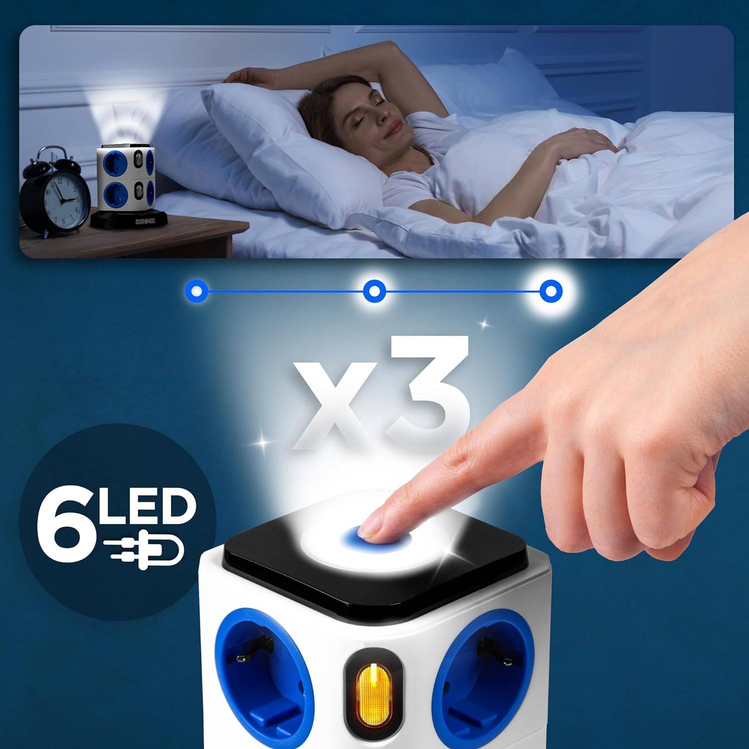 Duronic ET8L Steckdosenleiste | Steckdosenwürfel mit 3x USB A, Nachtlich | 8-Fach Steckdose-2