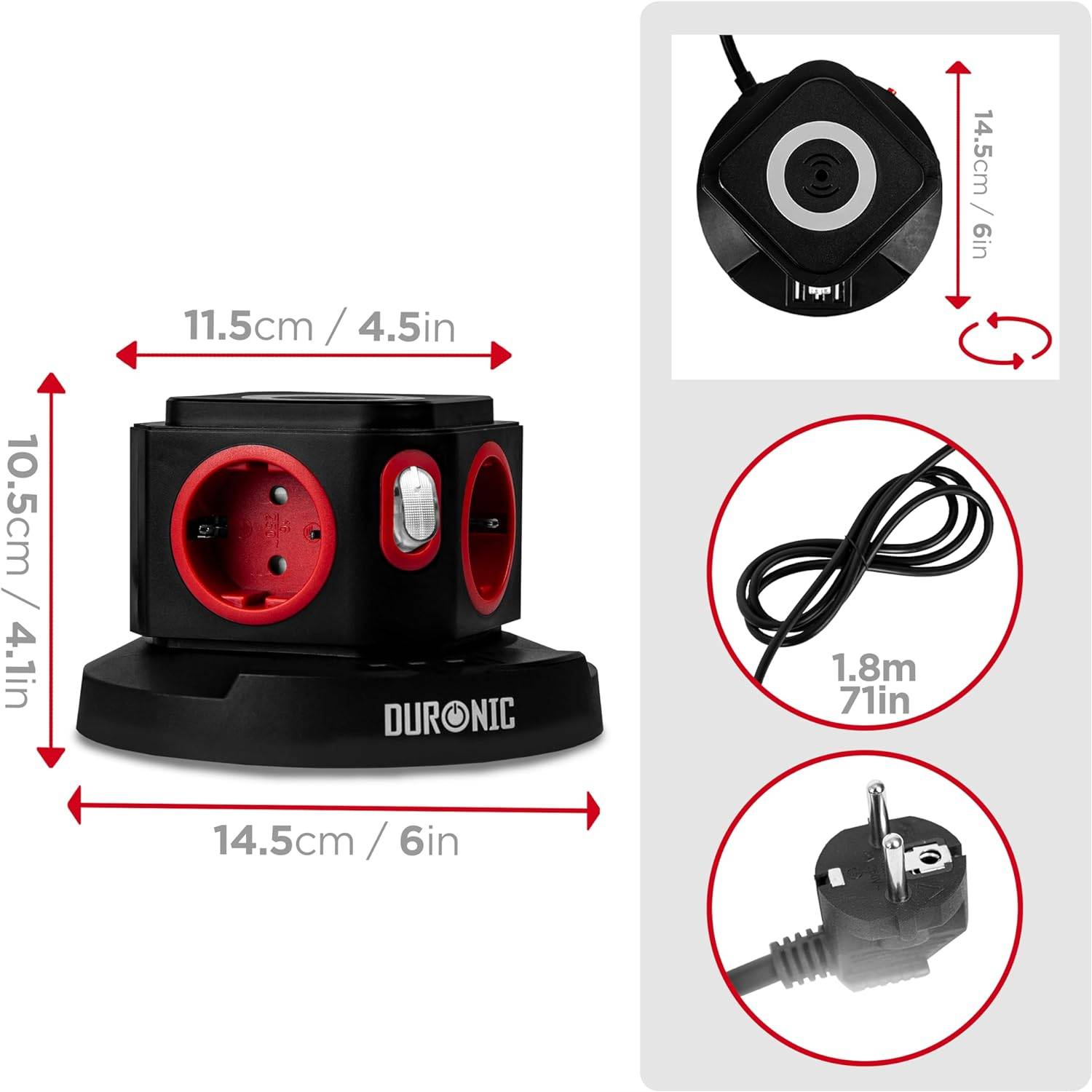 Duronic ET4W Steckdosenleiste | Steckdosenwürfel mit 3x USB A, Wireless Charge | 4-Fach Steckdose-1