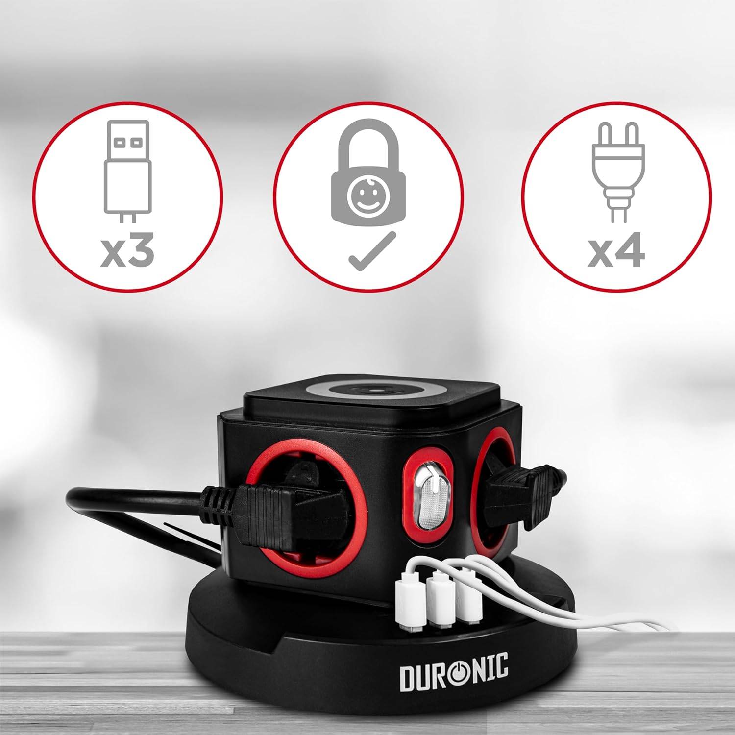 Duronic ET4W Steckdosenleiste | Steckdosenwürfel mit 3x USB A, Wireless Charge | 4-Fach Steckdose-2