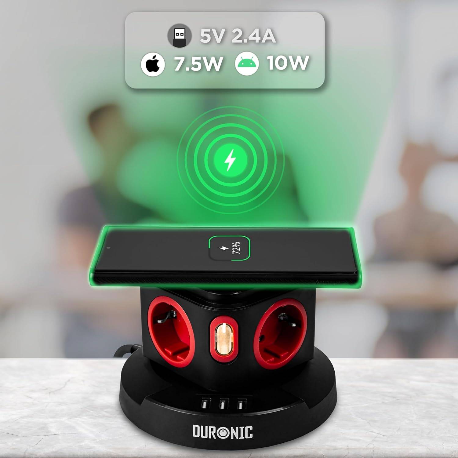 Duronic ET4W Steckdosenleiste | Steckdosenwürfel mit 3x USB A, Wireless Charge | 4-Fach Steckdose-3