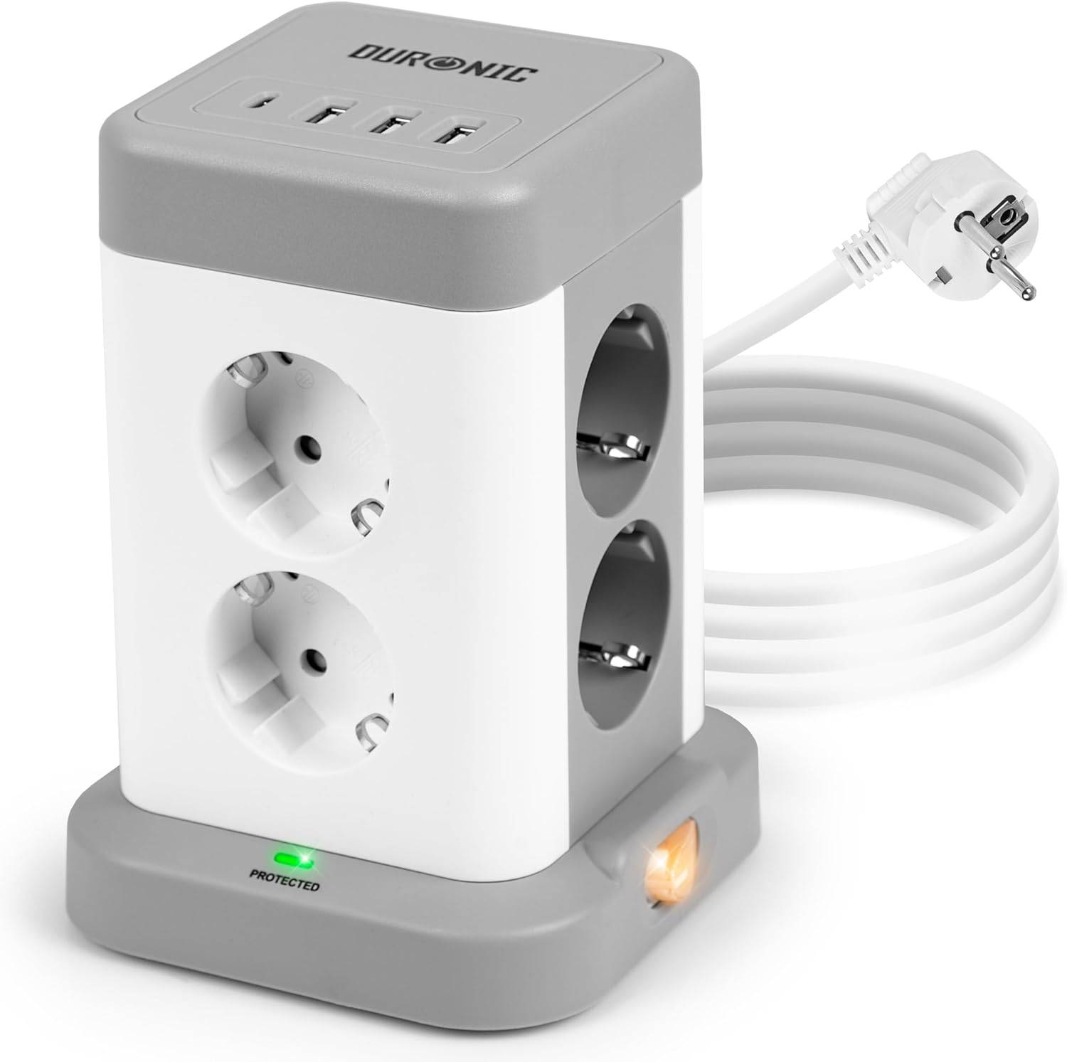 Duronic ET8C Steckdosenleiste | Steckdosenwürfel mit 3x USB A, 1x USB C Port | 8-Fach Steckdose-0