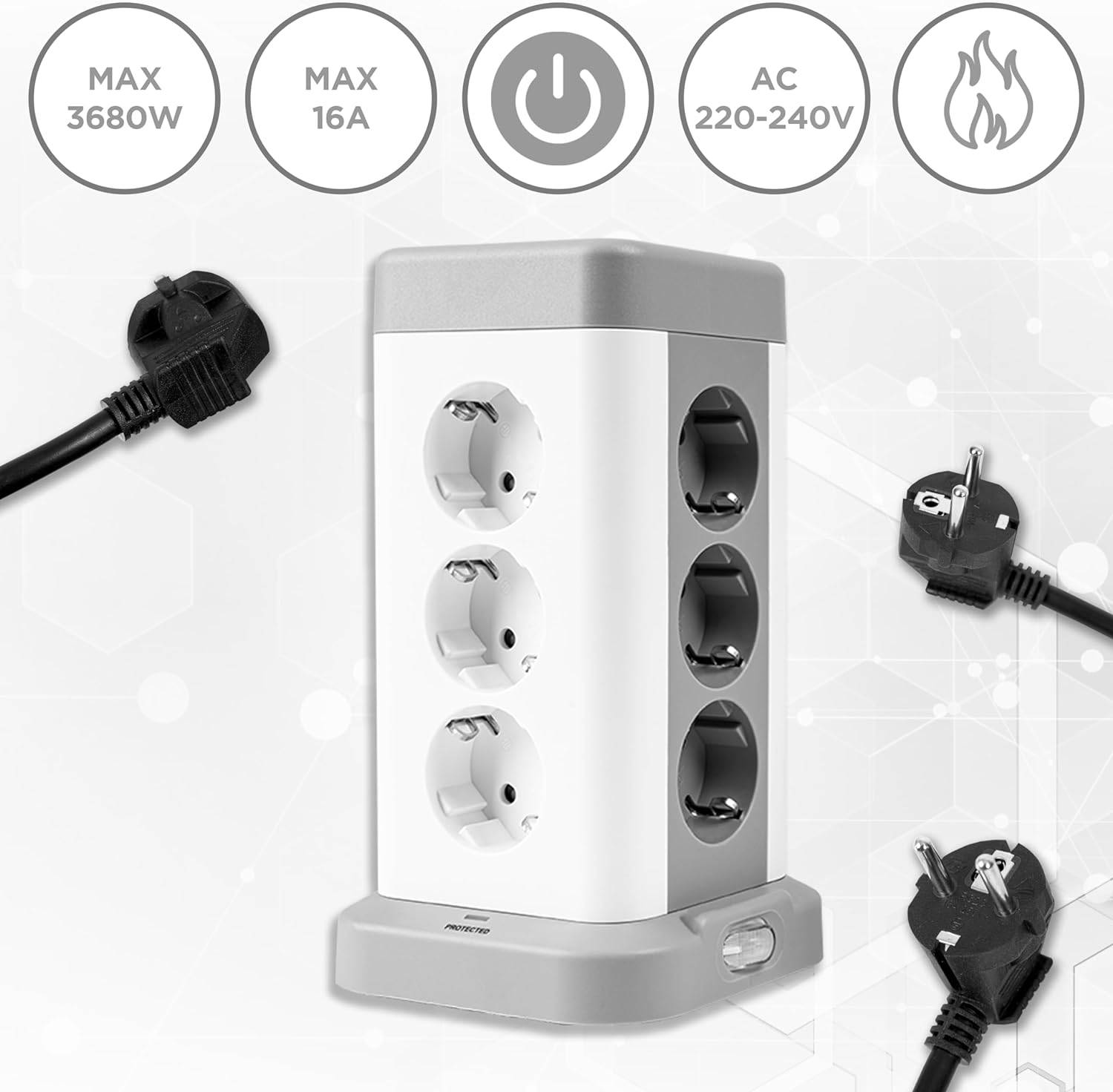 Duronic ET12C Steckdosenleiste | Steckdosenwürfel mit 3x USB A, 1x USB C Port | 12-Fach Steckdose-5