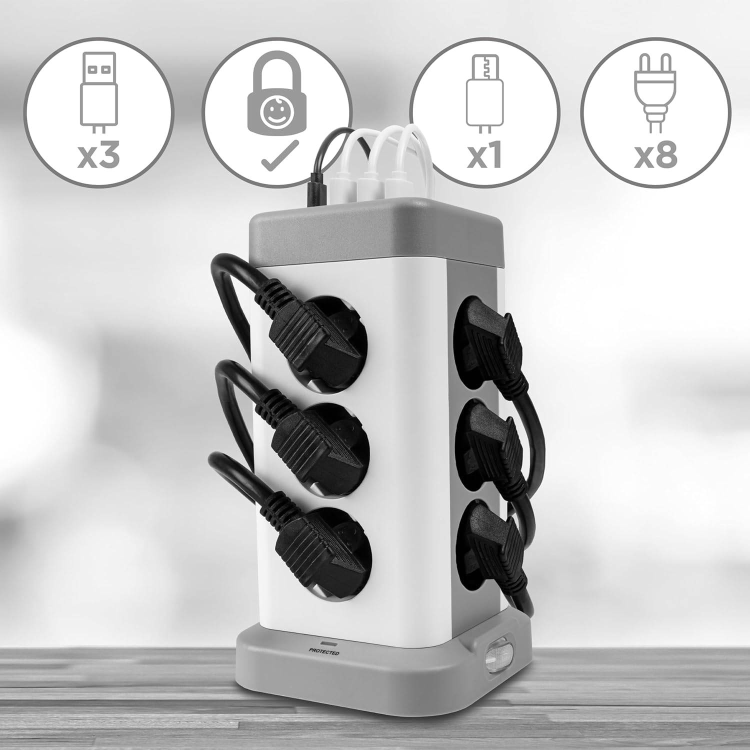 Duronic ET12C Steckdosenleiste | Steckdosenwürfel mit 3x USB A, 1x USB C Port | 12-Fach Steckdose-3