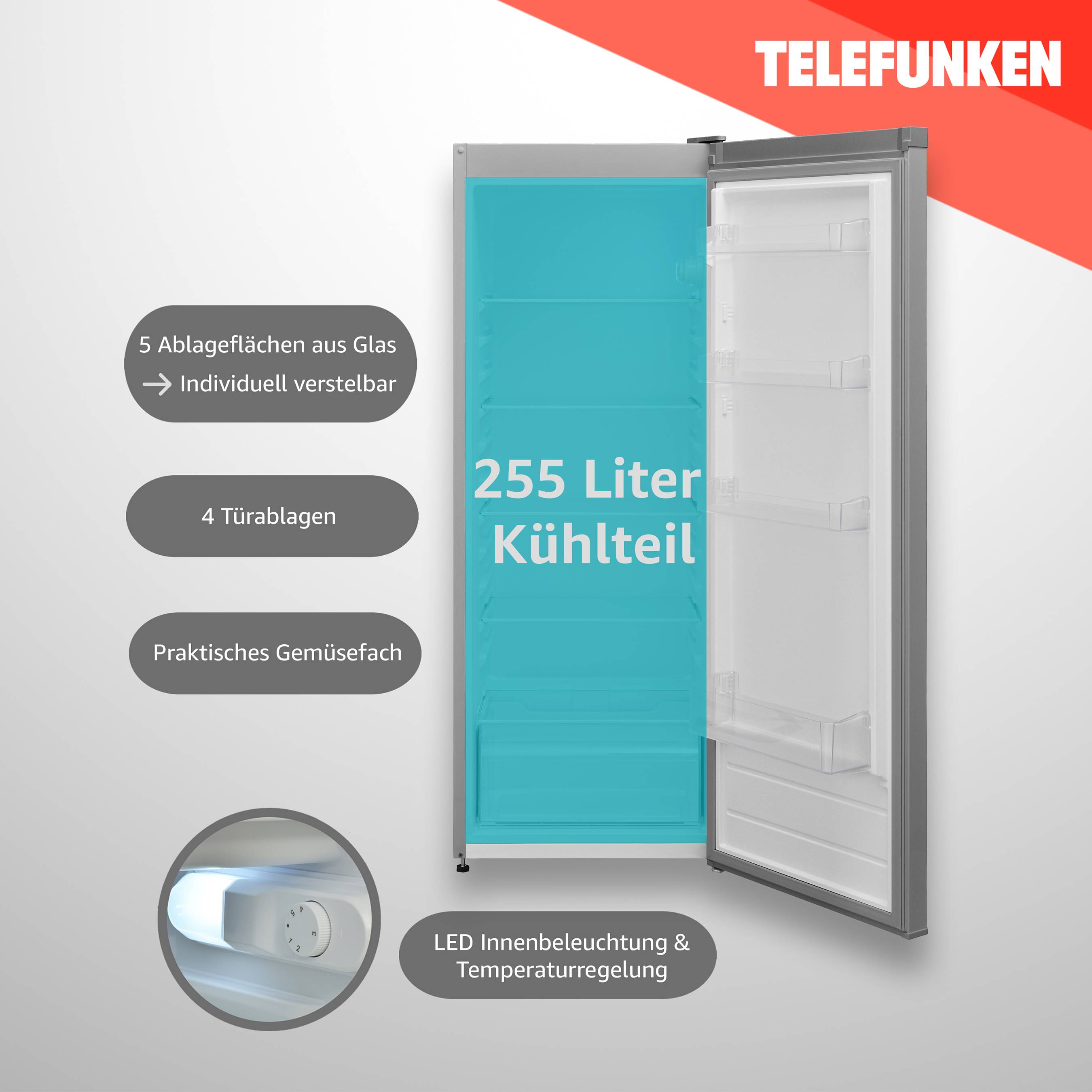 TELEFUNKEN KTFK265E2 Kühlschrank ohne Gefrierfach 255 Liter | Standkühlschrank groß | Vollraumkühlschrank freistehend-2