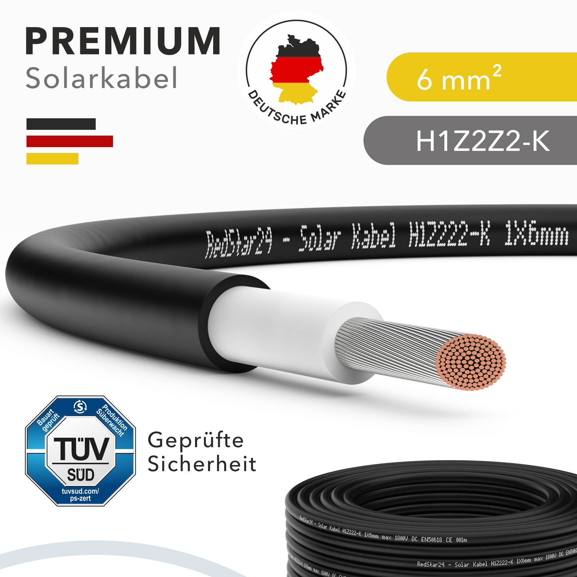 Solarkabel 6mm² TÜV Geprüft Solarleitung PV Kabel für Photovoltaik Anlagen Kupfer Schwarz 100m-2
