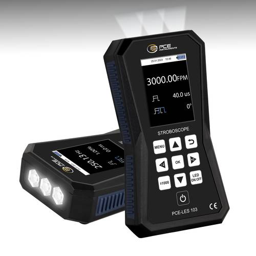 Thumbnail - PCE Instruments Stroboskop PCE-LES 103 mit 3 HighPower LEDs Blitzfrequenz 60 .. 300000 FPM Genauigkeit 0,003 % IP52