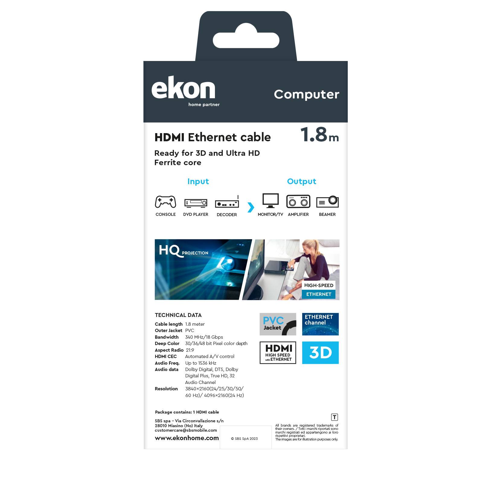 ekon ECITHDMI18METG ekon HDMI Ethernet Metallkabel 4K 1,8m-2