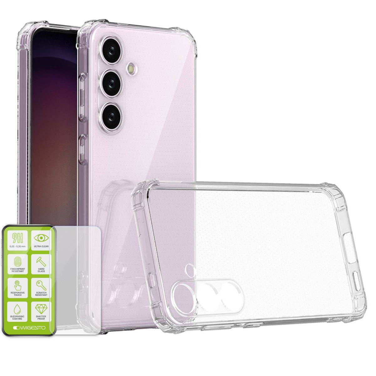 Für Samsung Galaxy S24 Schock TPU Case Transparent + 0,26 H9 Glas Handy Hülle Schutz-0