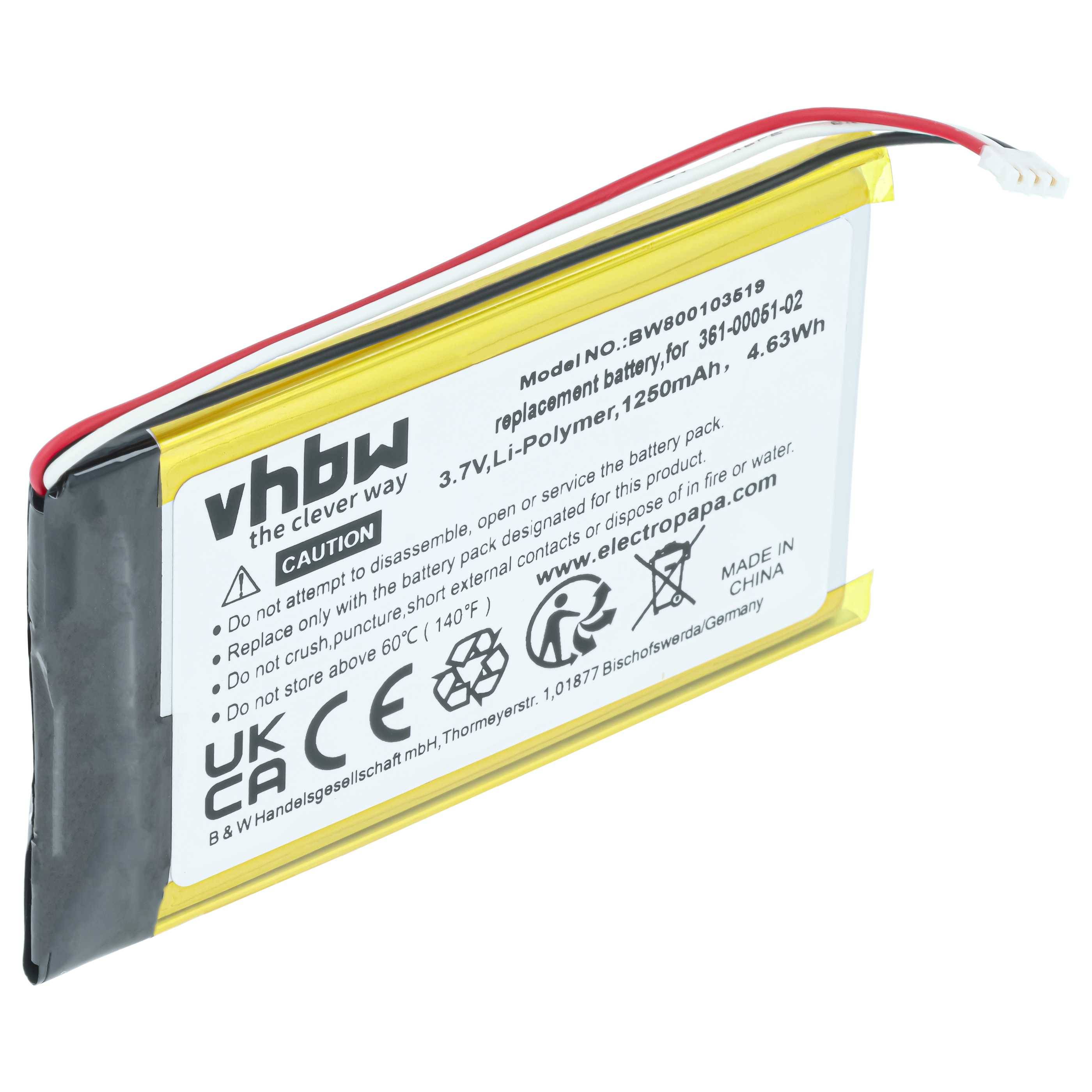 vhbw Akku Ersatz für Garmin 361-00051-02 | 361-00051-01, 361-00051-00 für GPS Navigation Navi (1250 mAh, 3,7 V-0
