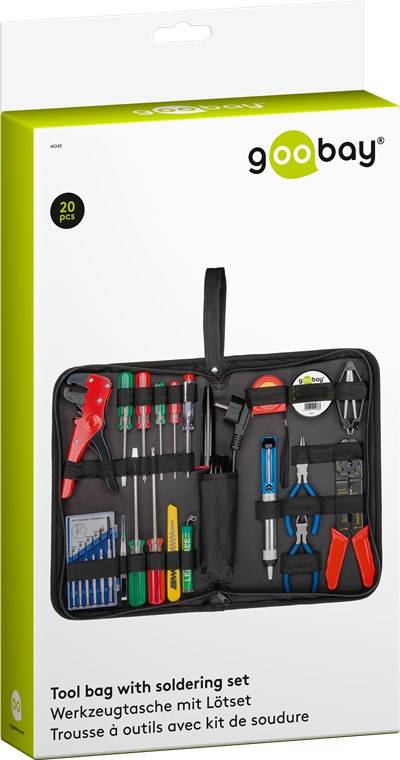 Goobay 45243 Lötkolben 30W Werkzeug Set Tasche / Entlötpumpe Lötzinn Lötfett / Schraubendreher Zange Crimpen / 20-teilig-4