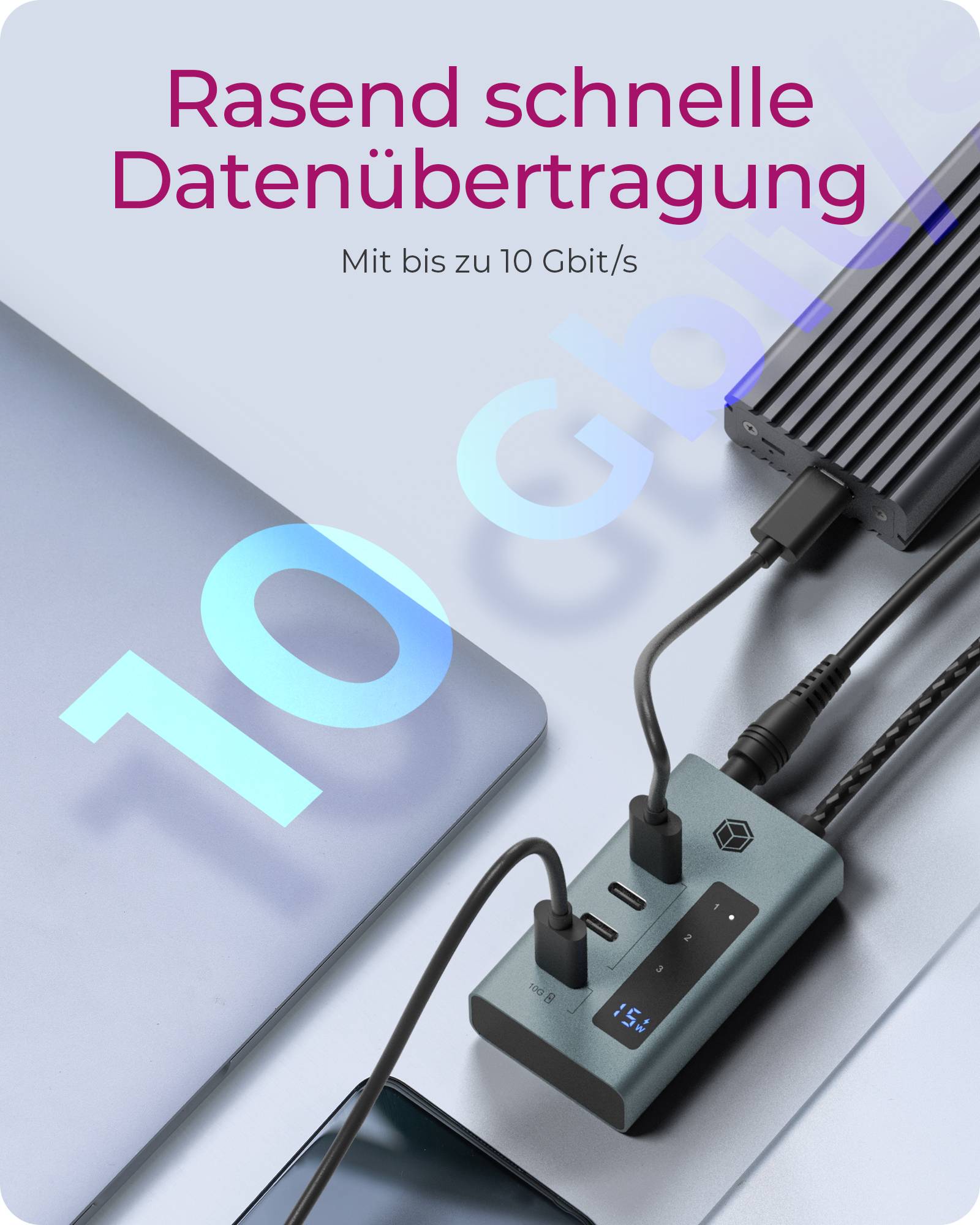 IB-HUB1454-C31, 4 Port Type-C USB 3.2 Gen 2 Type-C Hub, Aluminiumgehäuse-1