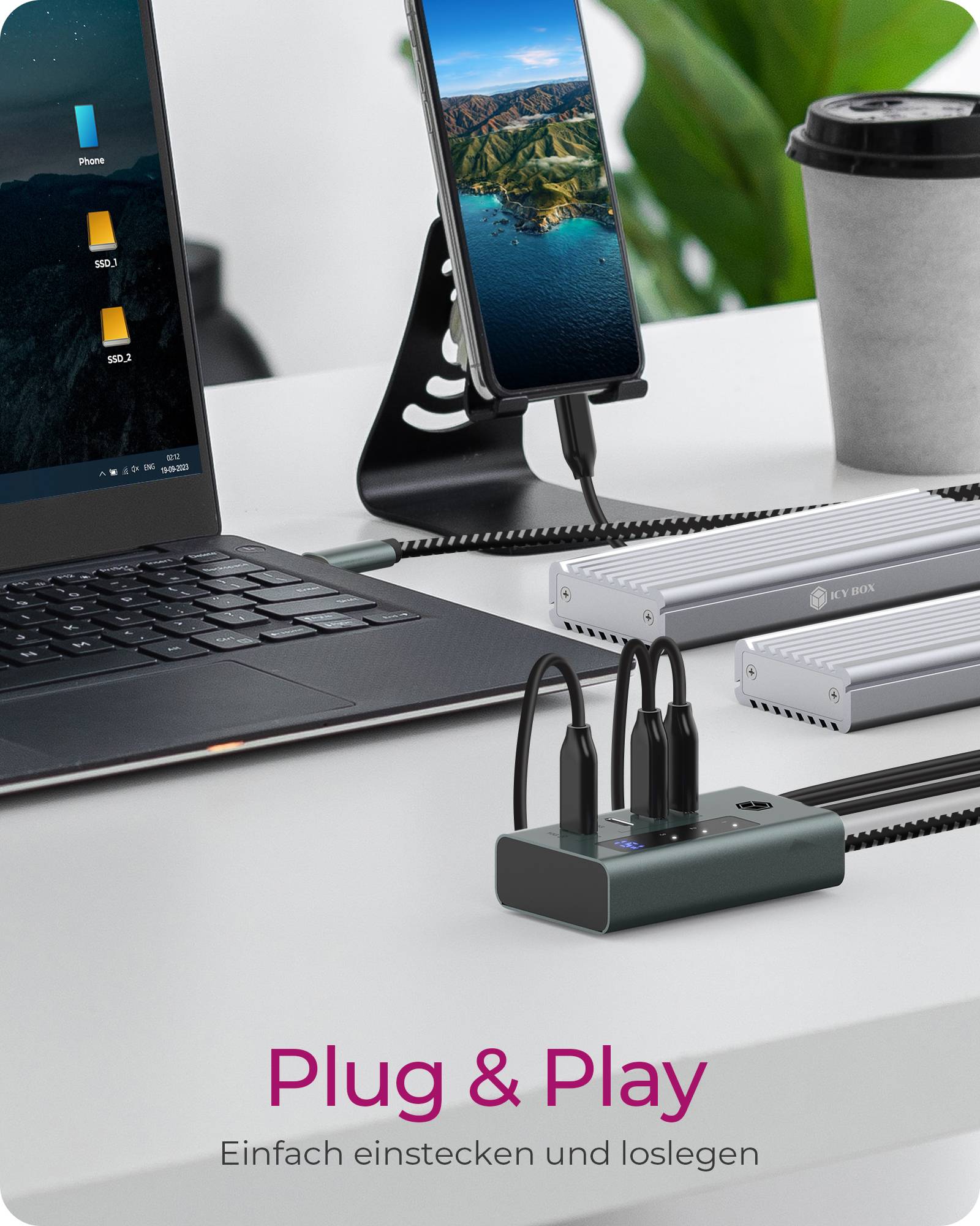 IB-HUB1454-C31, 4 Port Type-C USB 3.2 Gen 2 Type-C Hub, Aluminiumgehäuse-2