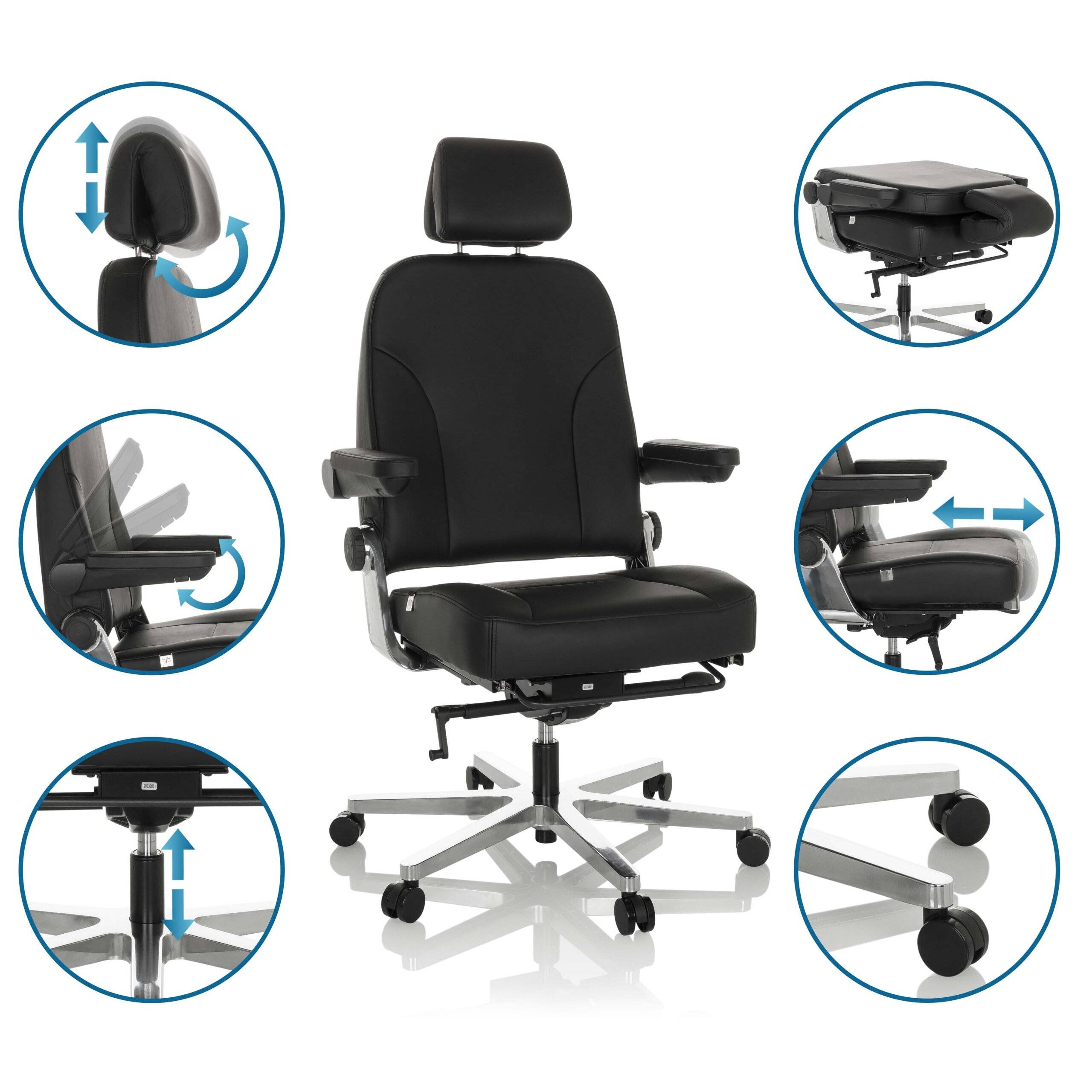 Bürostuhl Chefsessel 24 HOURS F Leder schwarz hjh OFFICE-3