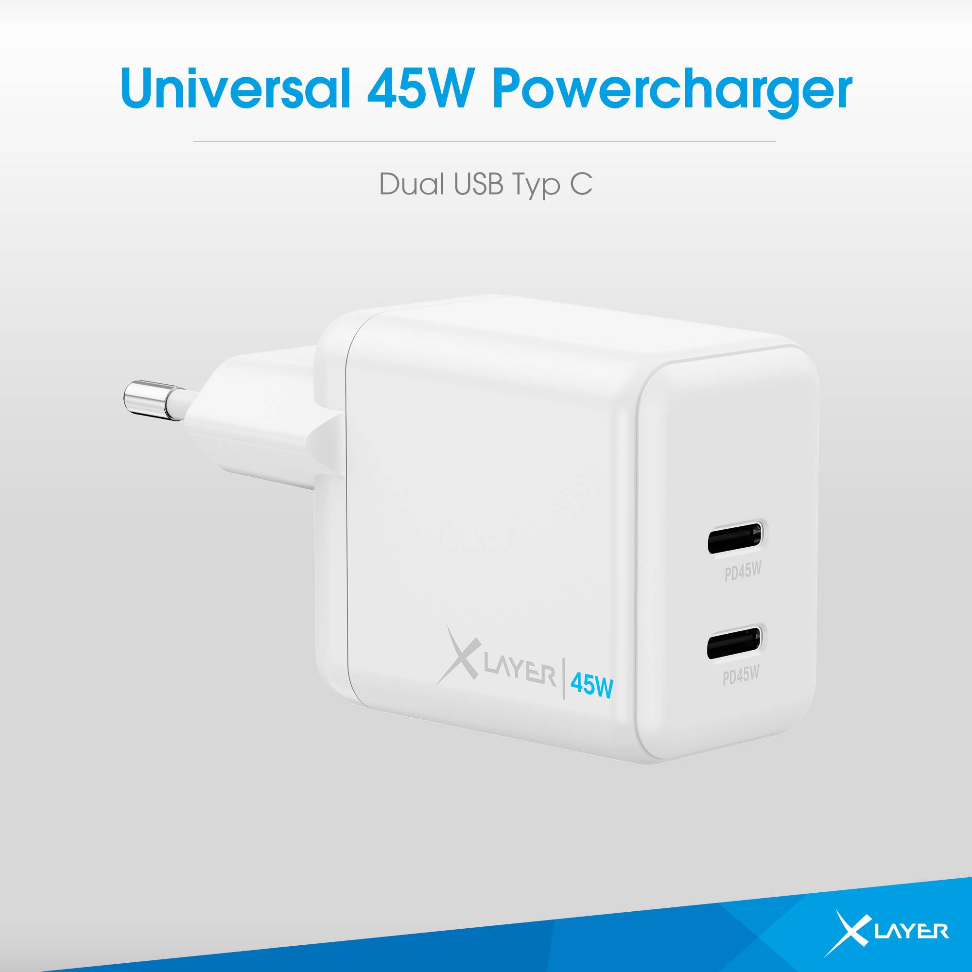Ladegerät XLayer Powercharger 45W mit Dual USB Typ C weiß-2