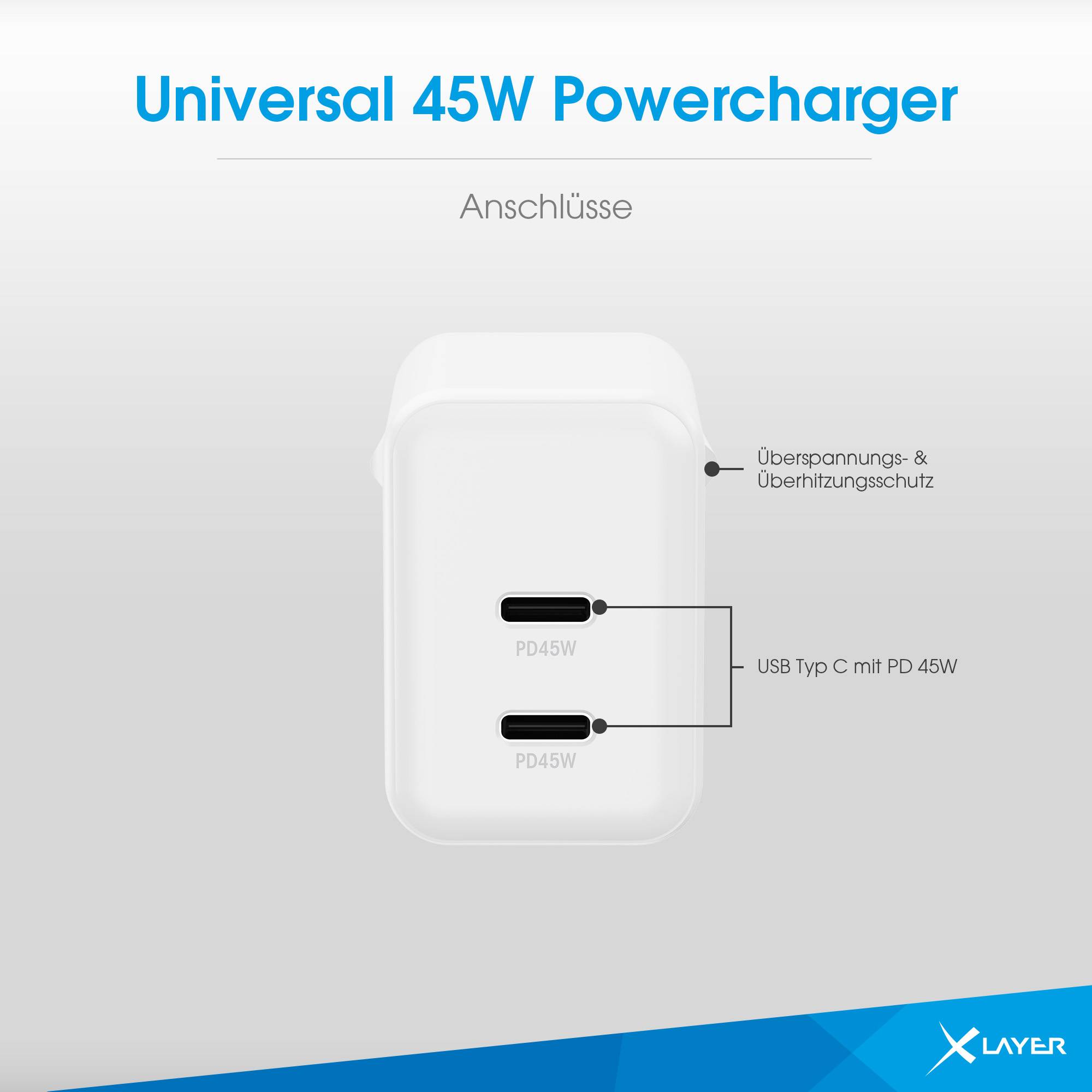 Ladegerät XLayer Powercharger 45W mit Dual USB Typ C weiß-3