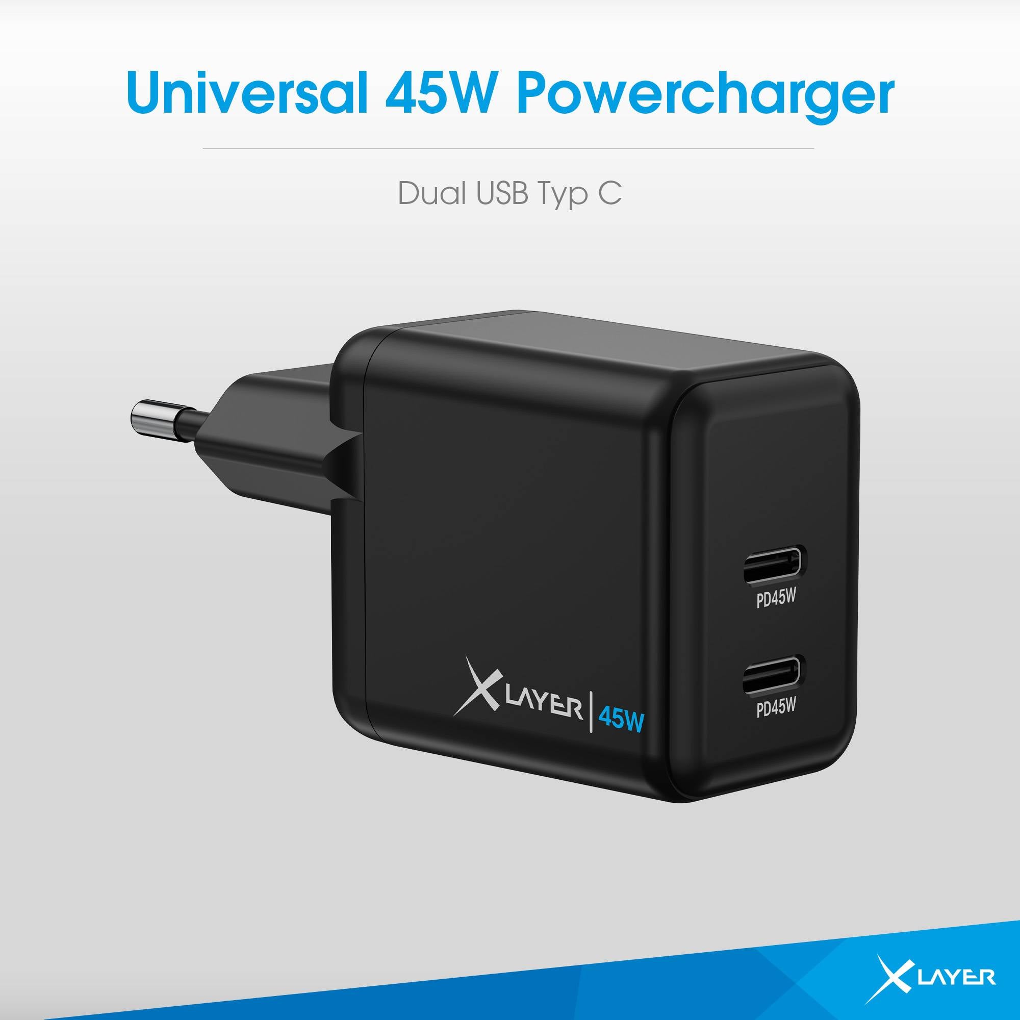Ladegerät XLayer Powercharger 45W mit Dual USB Typ C schwarz-2