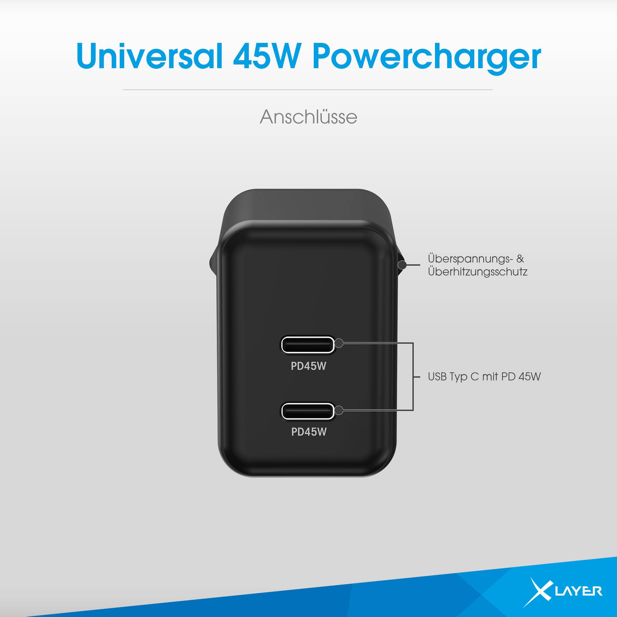 Ladegerät XLayer Powercharger 45W mit Dual USB Typ C schwarz-3