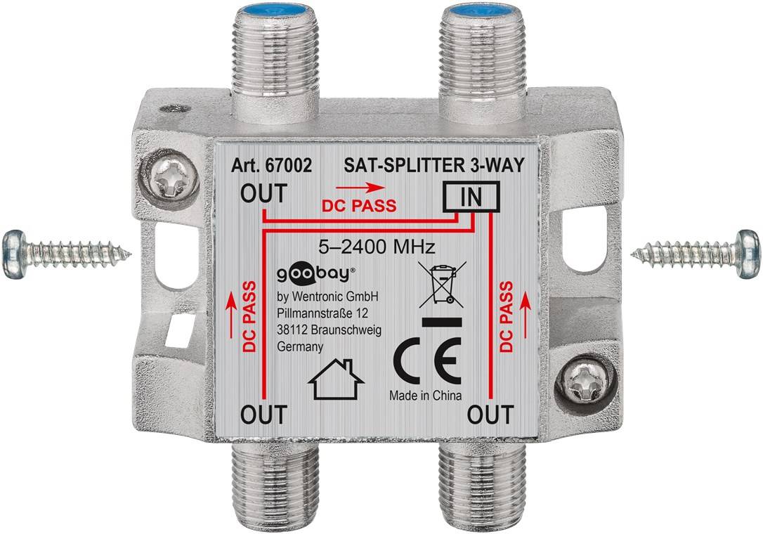 Goobay 67002 SAT Verteiler 3fach SAT Splitter / 3x F Buchse Ausgang / SAT Antennenkabel / 3-fach Antennenverteiler-1