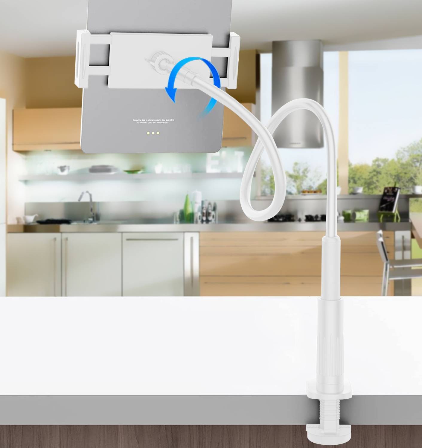 Cadorabo flexible Schwanenhals Tablethalterung Handyhalter in Weiß für Zuhause-2