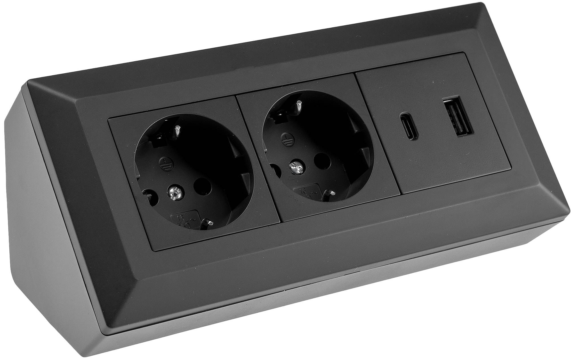 Steckdosenblock 2-fach USB-A & USB-C 23574 Farbe schwarz Ausführung Steckdosenblock Zuleitung ohne Länge - m Steckdose 2-0
