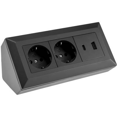 Steckdosenblock 2-fach USB-A & USB-C 23574 Farbe schwarz Ausführung Steckdosenblock Zuleitung ohne Länge - m Steckdose 2-0