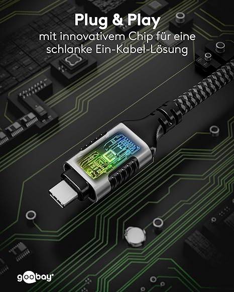Goobay 70698 RJ45 Ethernet auf USB C 3.1 Kabel / FTP Internetkabel 1 Gbits / CAT 6 Netzwerkkabel / Textilkabel / 2m/sw-6