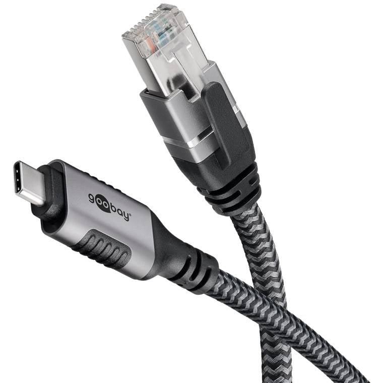 Goobay 70699 RJ45 Ethernet auf USB C 3.1 Kabel / FTP Internetkabel 1 Gbits / CAT 6 Netzwerkkabel / Textilkabel / 3m/sw