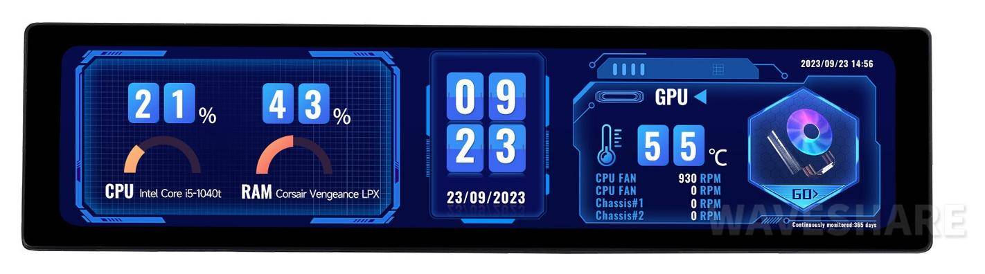 Waveshare 11.9\" IPS Display: HDMI, Glaspanel, 320×1480, Fünf-Punkt-Touch, Lautsprecher-0
