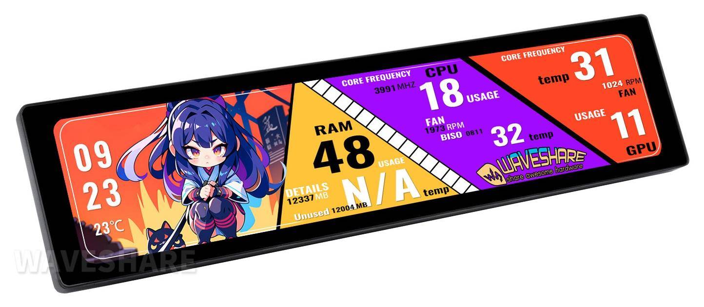 Waveshare 11.9\" IPS Display: HDMI, Glaspanel, 320×1480, Fünf-Punkt-Touch, Lautsprecher-1