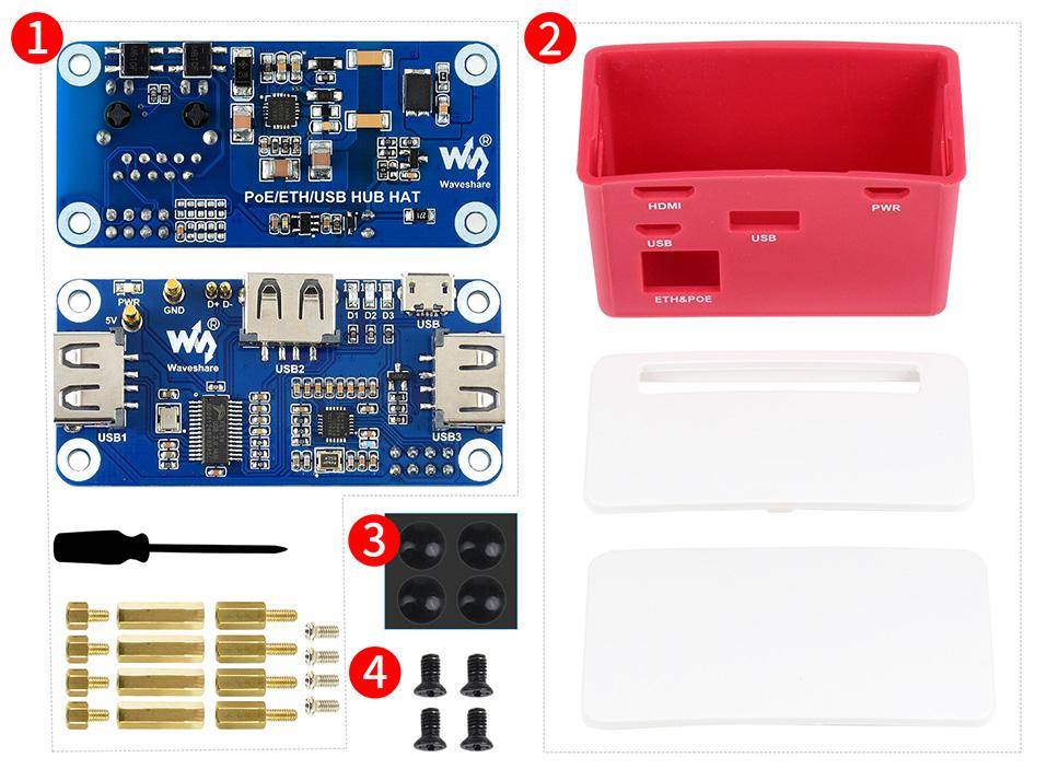 WaveShare PoE Ethernet / USB HUB BOX for Raspberry Pi Zero Series, 3x USB 2.0, 802.3af-Compliant-4