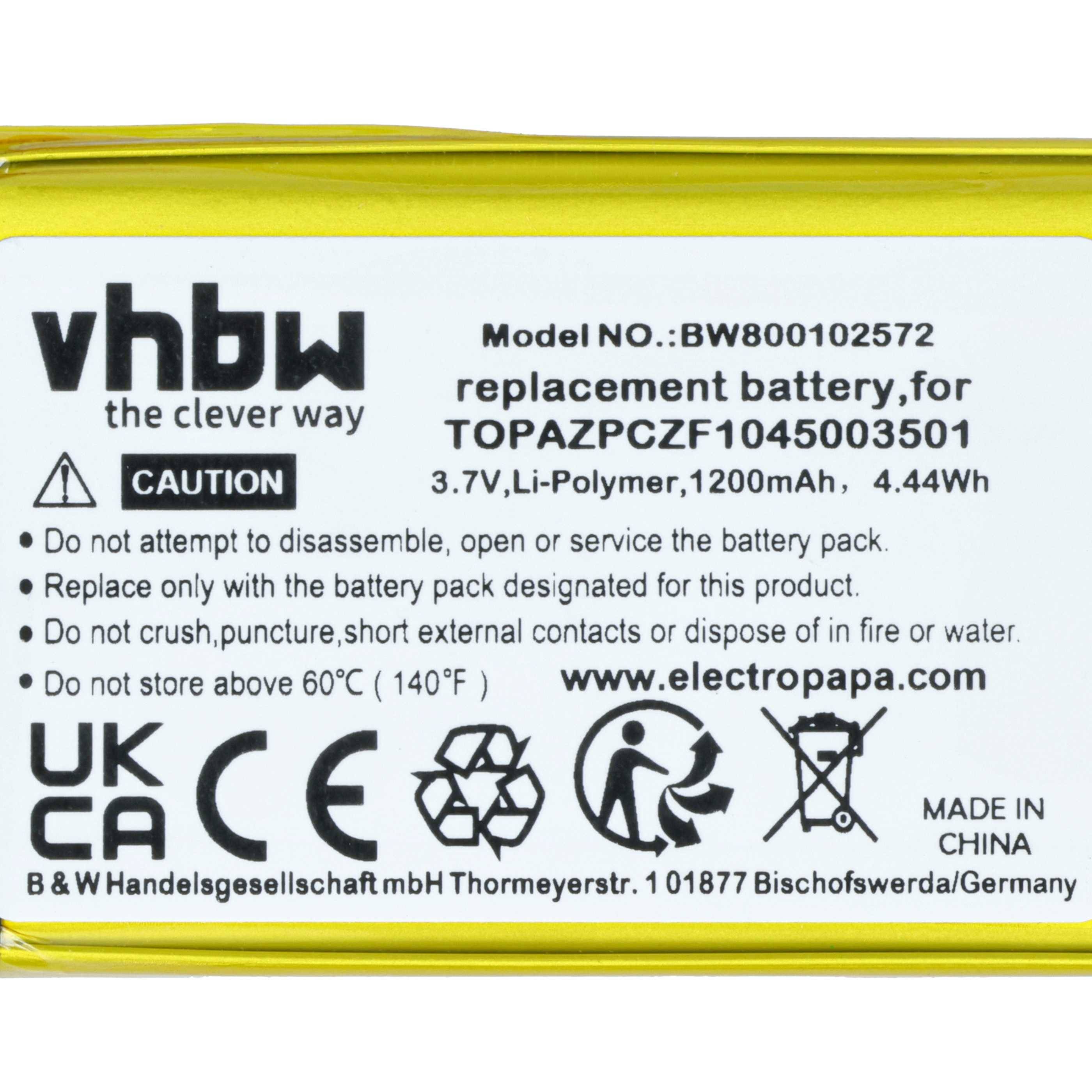 vhbw Akku Ersatz für Navigon Topaz | TOPAZPCZF1045003501 für GPS Navigation Navi (1200 mAh, 3,7 V, Li-Polymer)-3