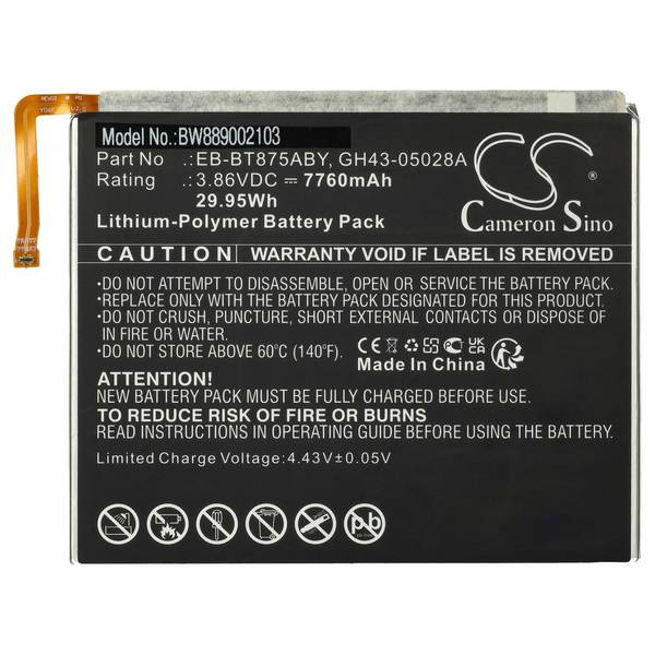 vhbw Akku kompatibel mit Samsung Galaxy TAB S7 5G UW 11.0 | TAB S7 11.0 Tablet Pad (7760 mAh, 3,86 V, Li-Polymer)