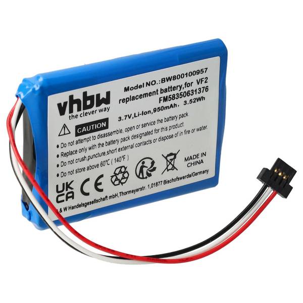 vhbw Akku Ersatz für TomTom FM58350631376 | VF6S, VF2, AHA11110005, VF6D für GPS Navigation Navi (950 mAh, 3,7 V
