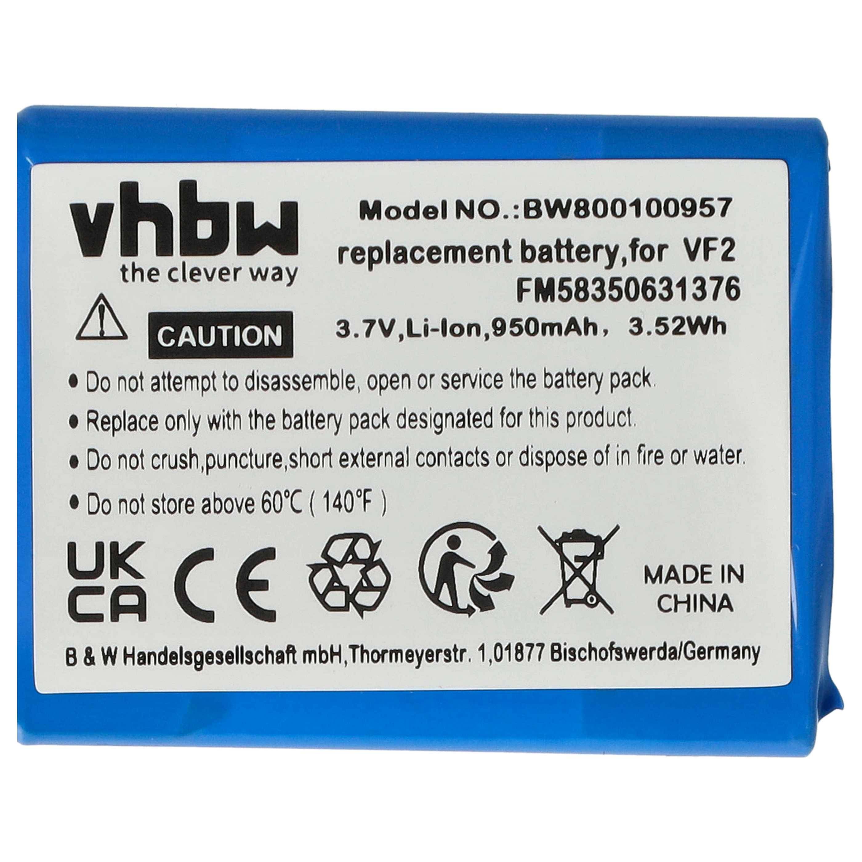 vhbw Akku Ersatz für TomTom FM58350631376 | VF6S, VF2, AHA11110005, VF6D für GPS Navigation Navi (950 mAh, 3,7 V-4