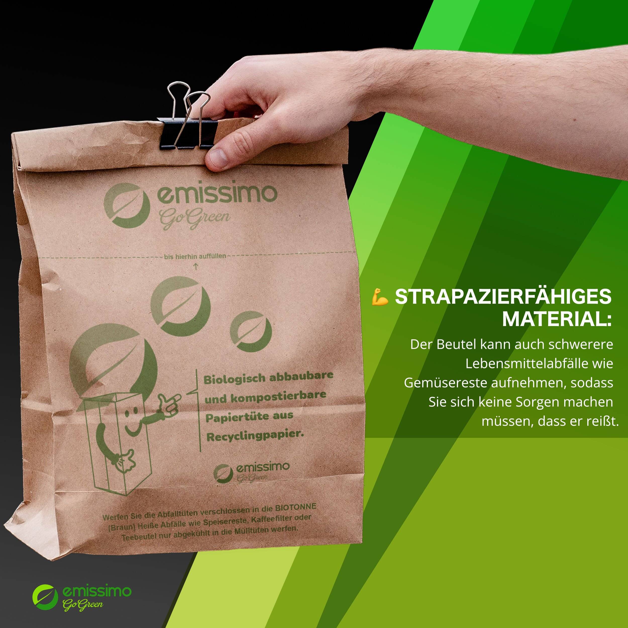 Preisbild für emissimo GoGreen Bioabfallbeutel aus Recyclingpapier, 9 Liter kompostierbare nassfest (500 Stück)