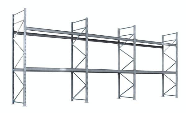 Palettenregal,Grund+2xAnbau,HxBxT 6000x5965x1100mm,Fachl. 1000kg,4 Ebenen,24 Stellplätze,Ständer feuerverzinkt